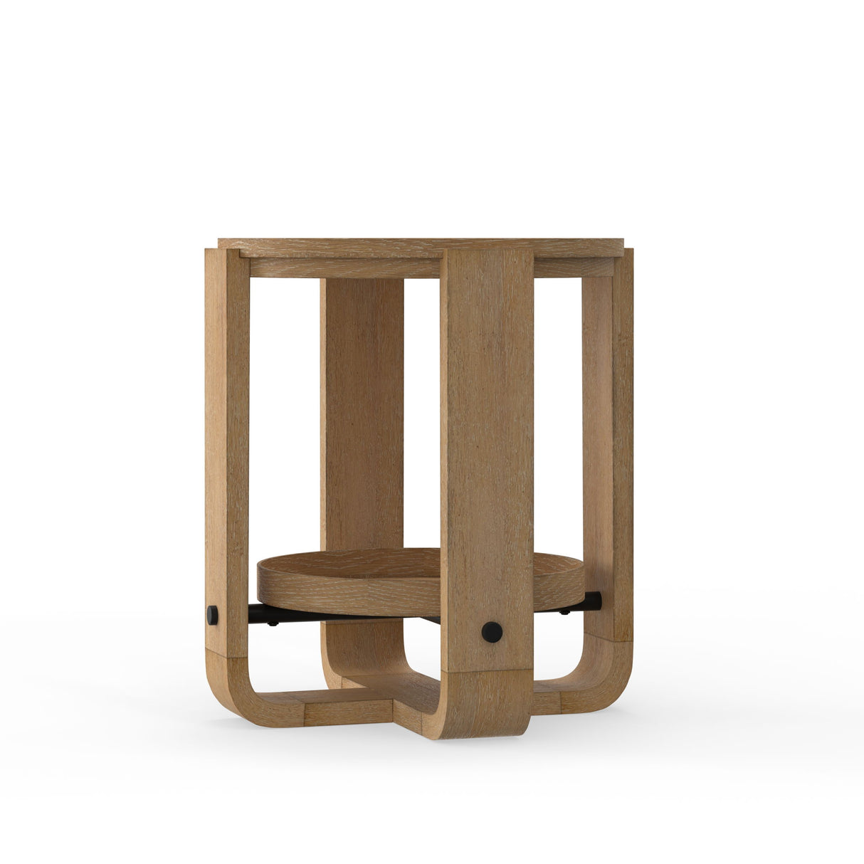 Escape - Mesa auxiliar redonda con estante - Roble natural barnizado / Detalles de metal negro