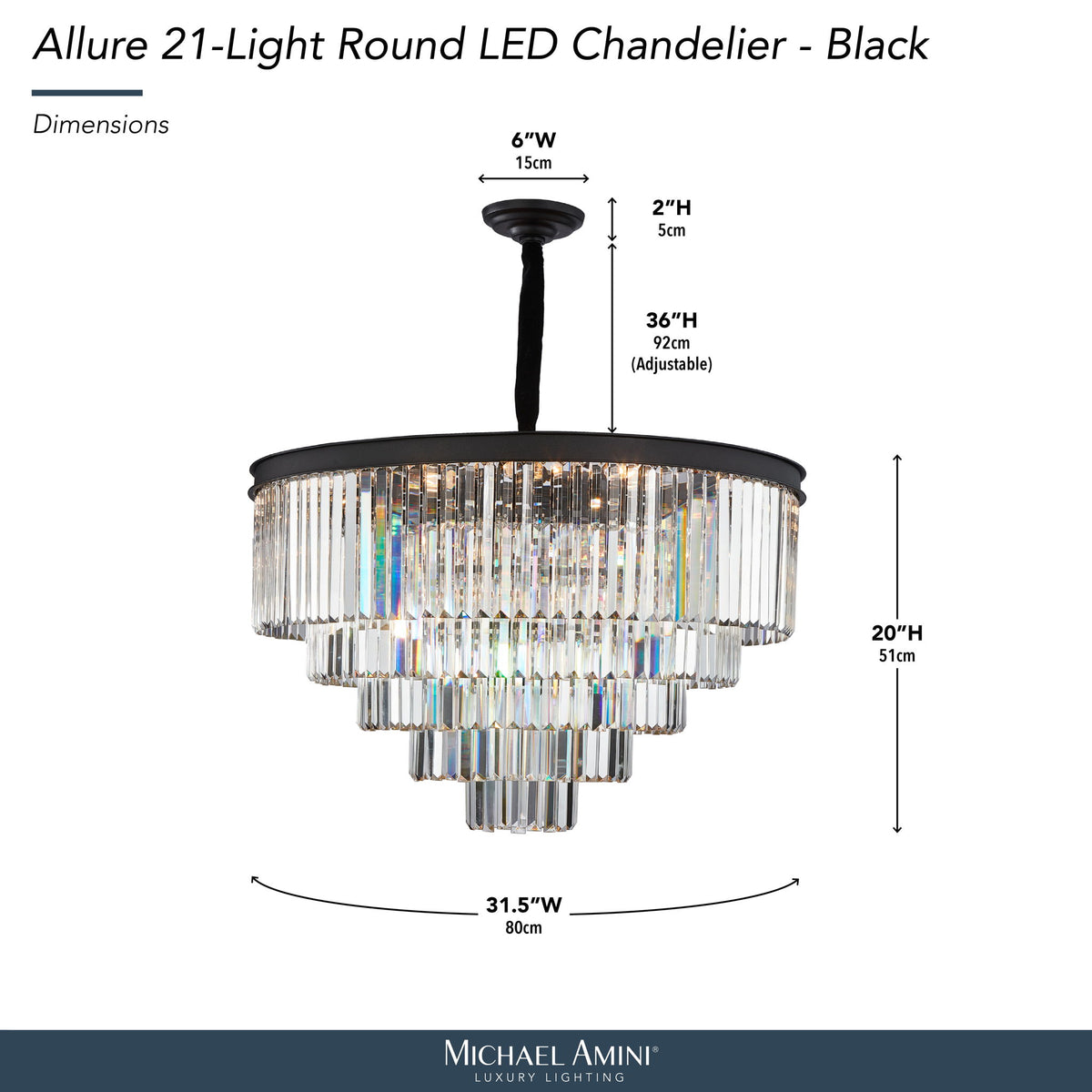 Michael Amini Lighting - Allure 21-Light Round Crystal Chandelier - Matte Black / Silver