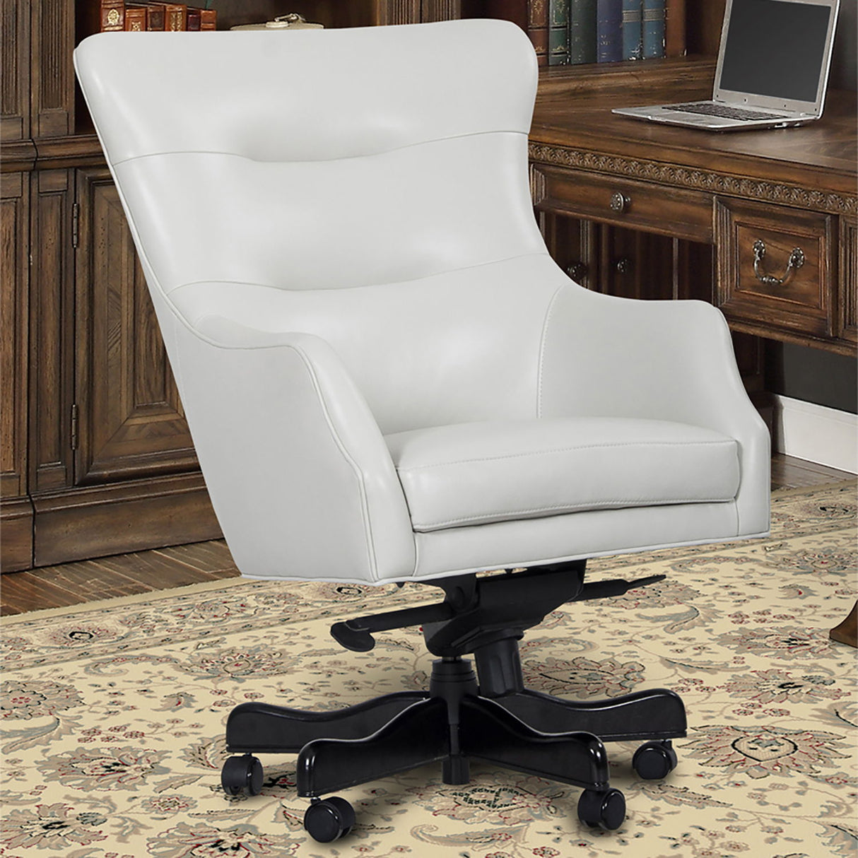 Dc#122 - Leather Desk Chair - Alabaster