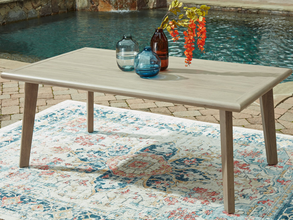 Cliff Trails - Mesa de comedor rectangular con opción para sombrilla - Beige
