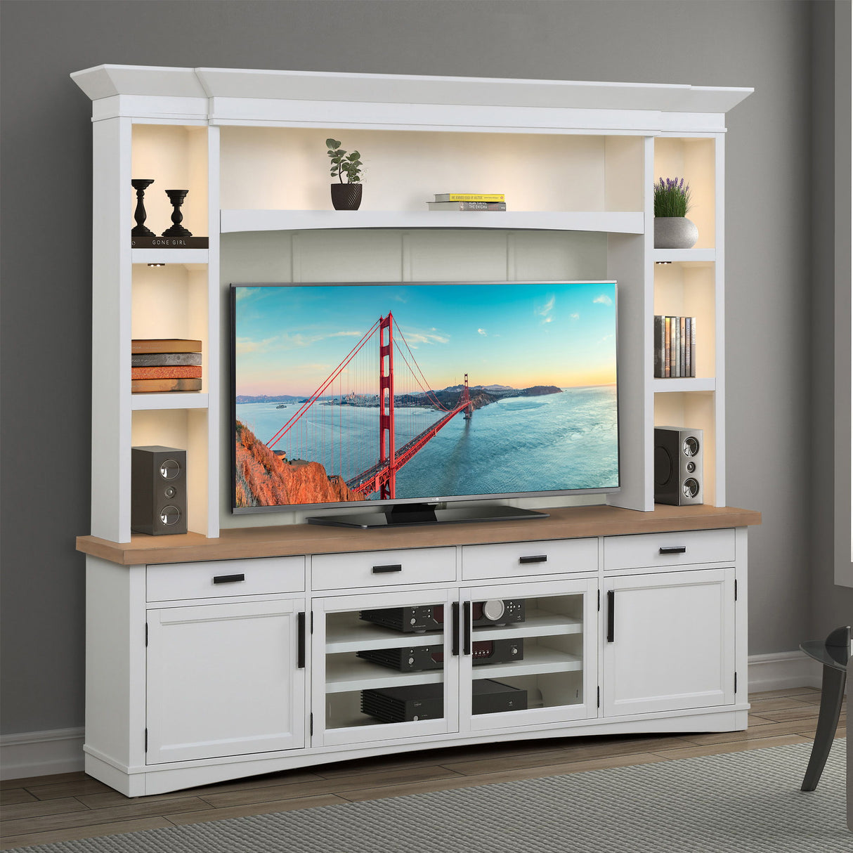 Americana Modern - TV Console with Hutch, Backpanel and LED Lights alternate view 5
