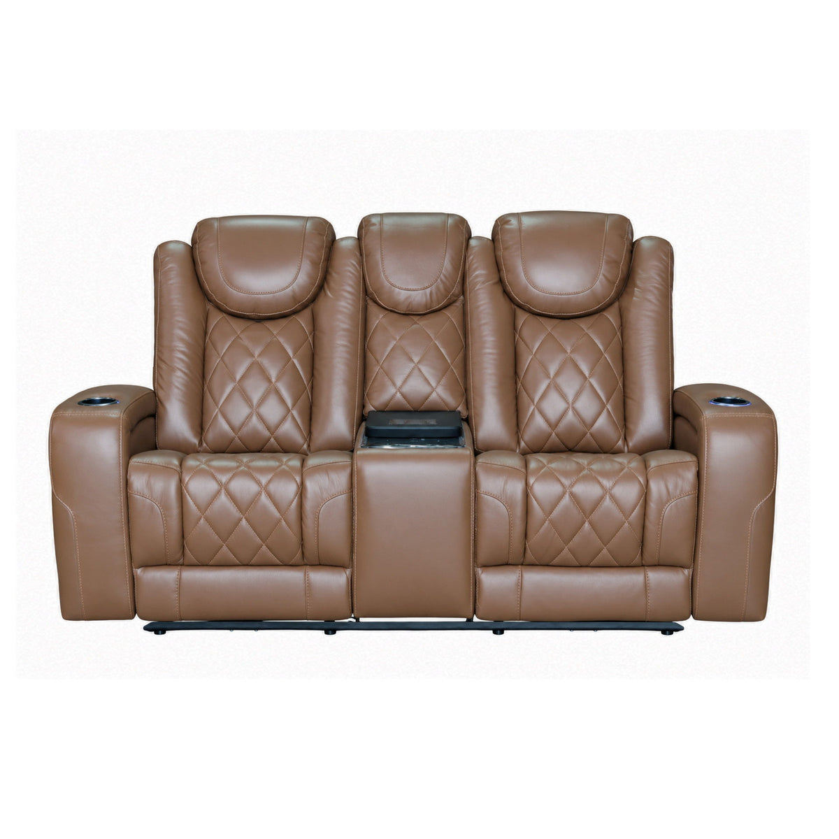 Dorian - Reclining Leather Loveseat With Power Headrest, Footrest And Cooler - Brown