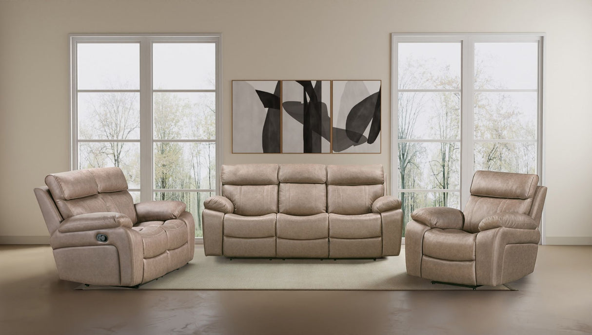 Sofá reclinable manual Theon con mesa abatible - Stokes Toffee