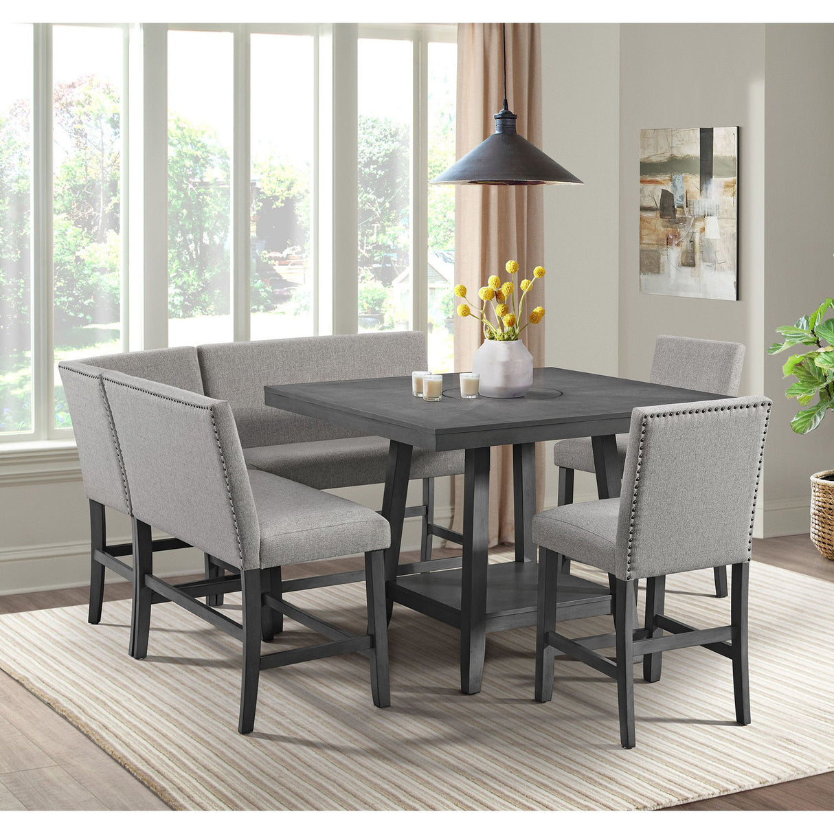 Seneca - Mesa de Bar Cuadrada con Lazy Susan