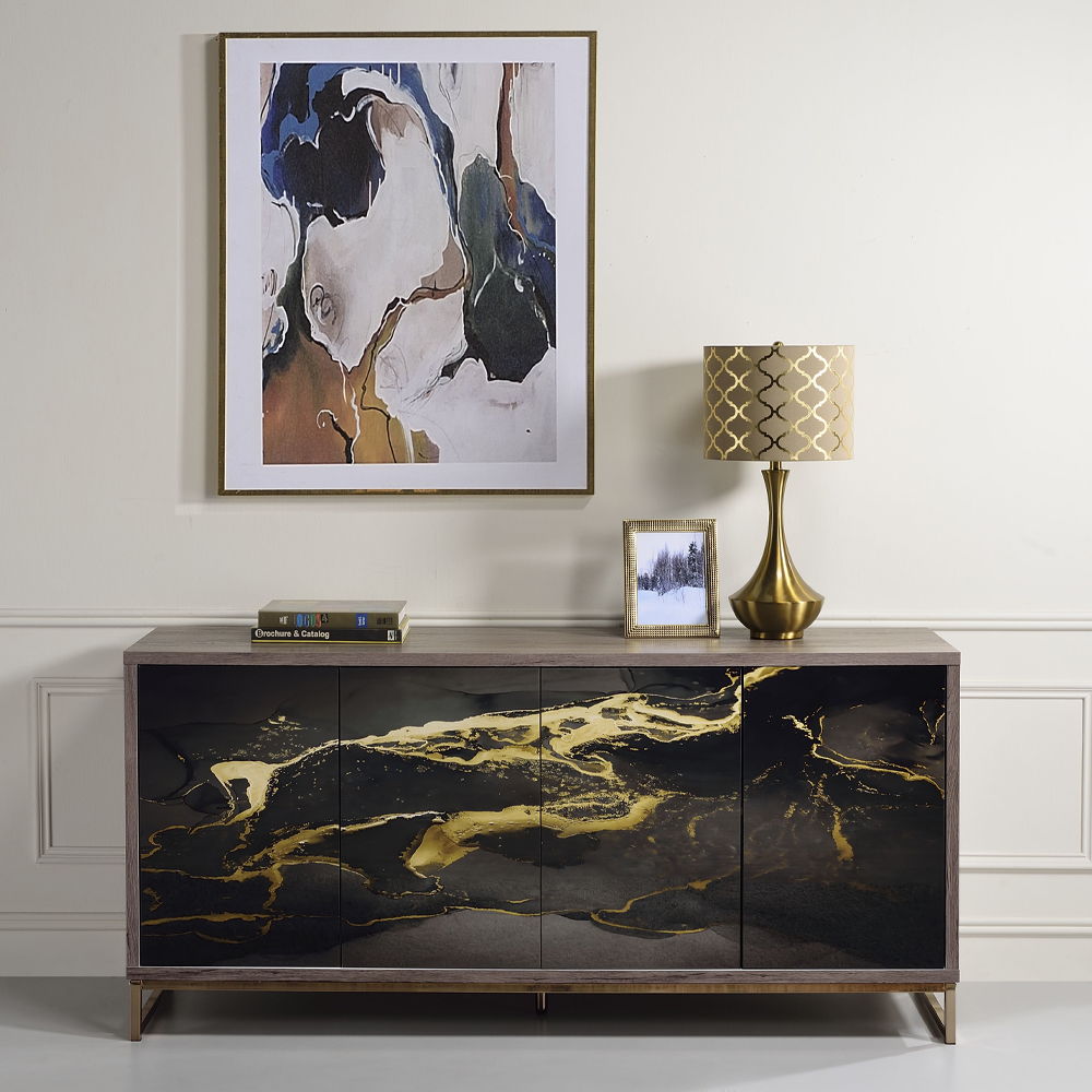 Payo - Mueble Consola - Roble Estampado Mármol Negro Champán