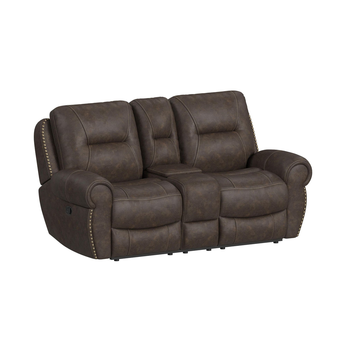 Topeka - Loveseat With Console, Hidden Cups - Rocky Brown