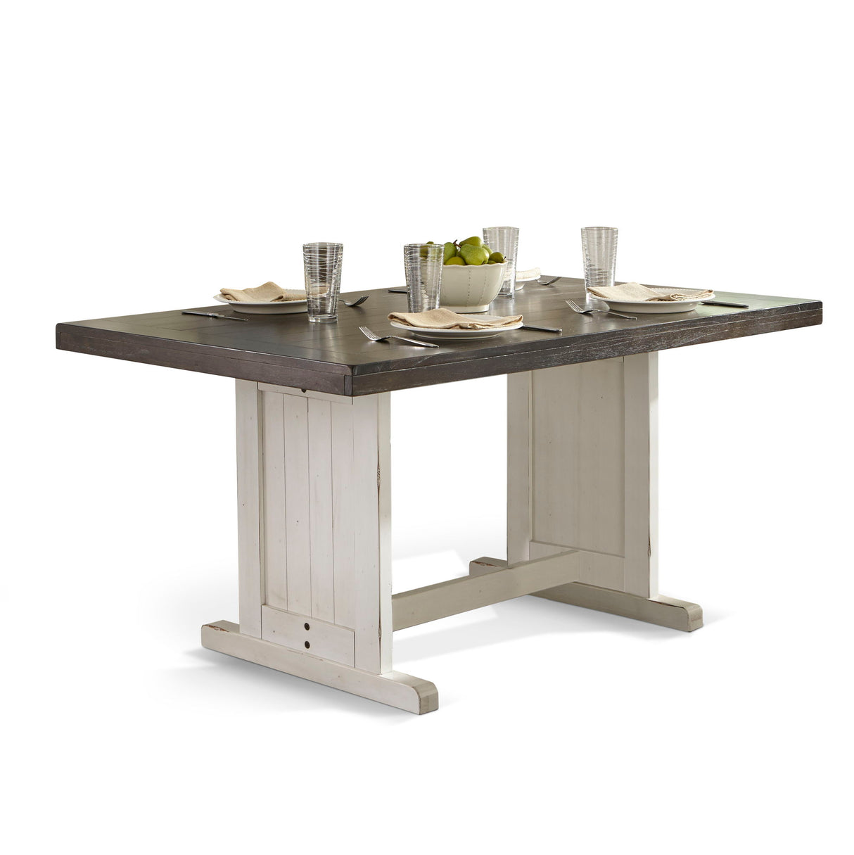 Carriage House - Mesa de comedor rectangular de madera - Blanco Cottage / Oscuro europeo