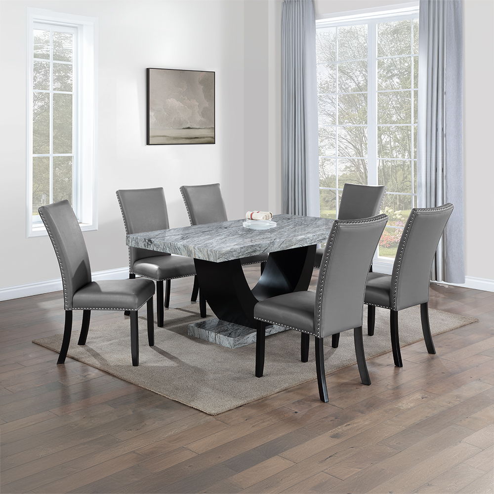 Caralin - Mesa de comedor - Piedra artificial y acabado negro