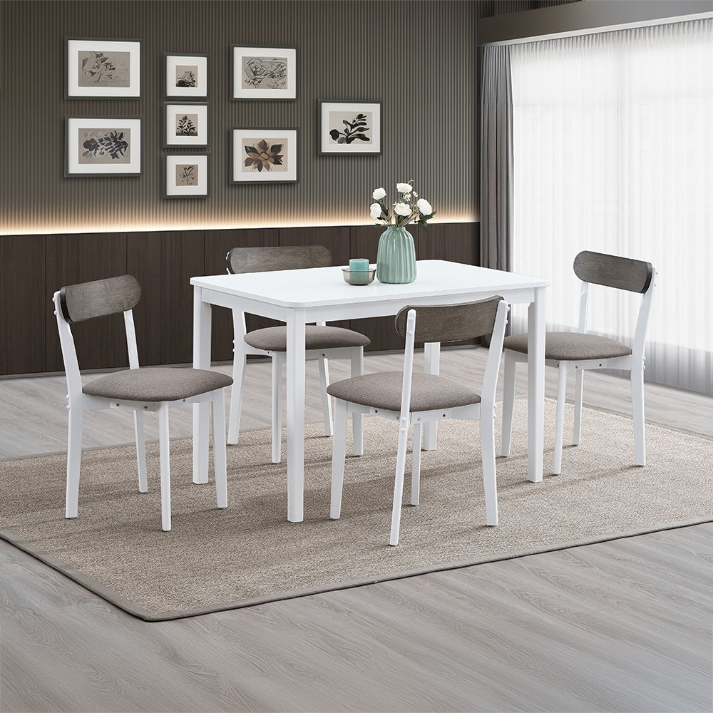 Fidelity - Juego de comedor de 5 piezas - Acabado blanco y gris