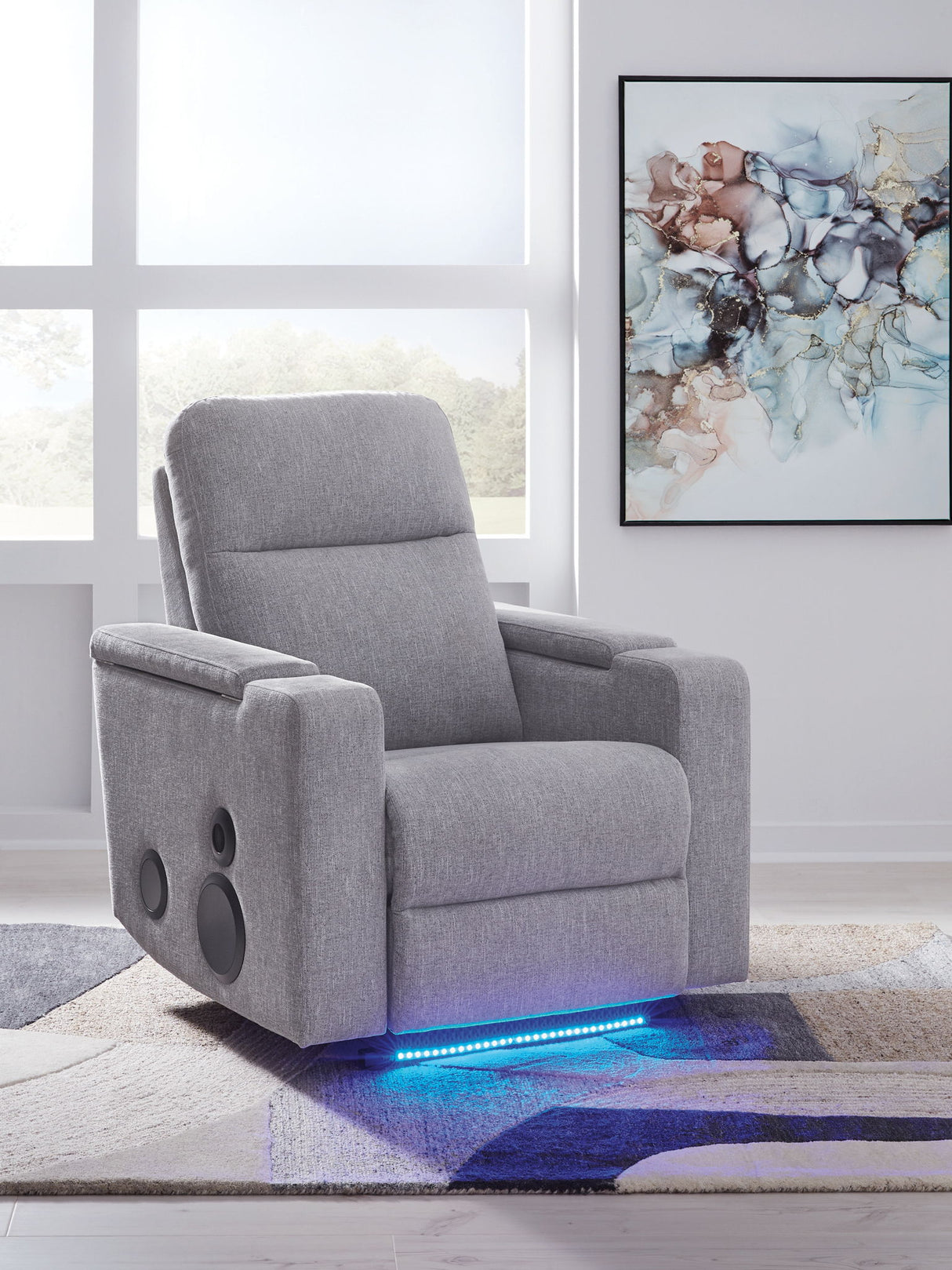 Pineland - Sofá reclinable eléctrico planeador con sistema de audio - Peltre