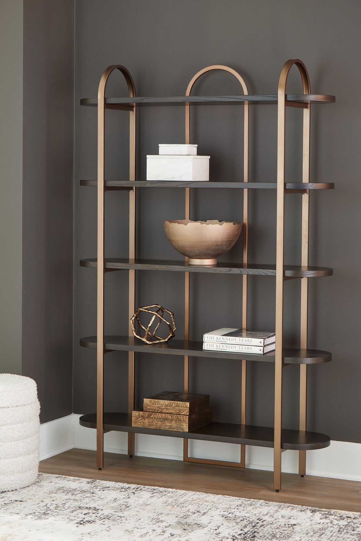 Brentmour - Bookcase - Brown / Gold Finish
