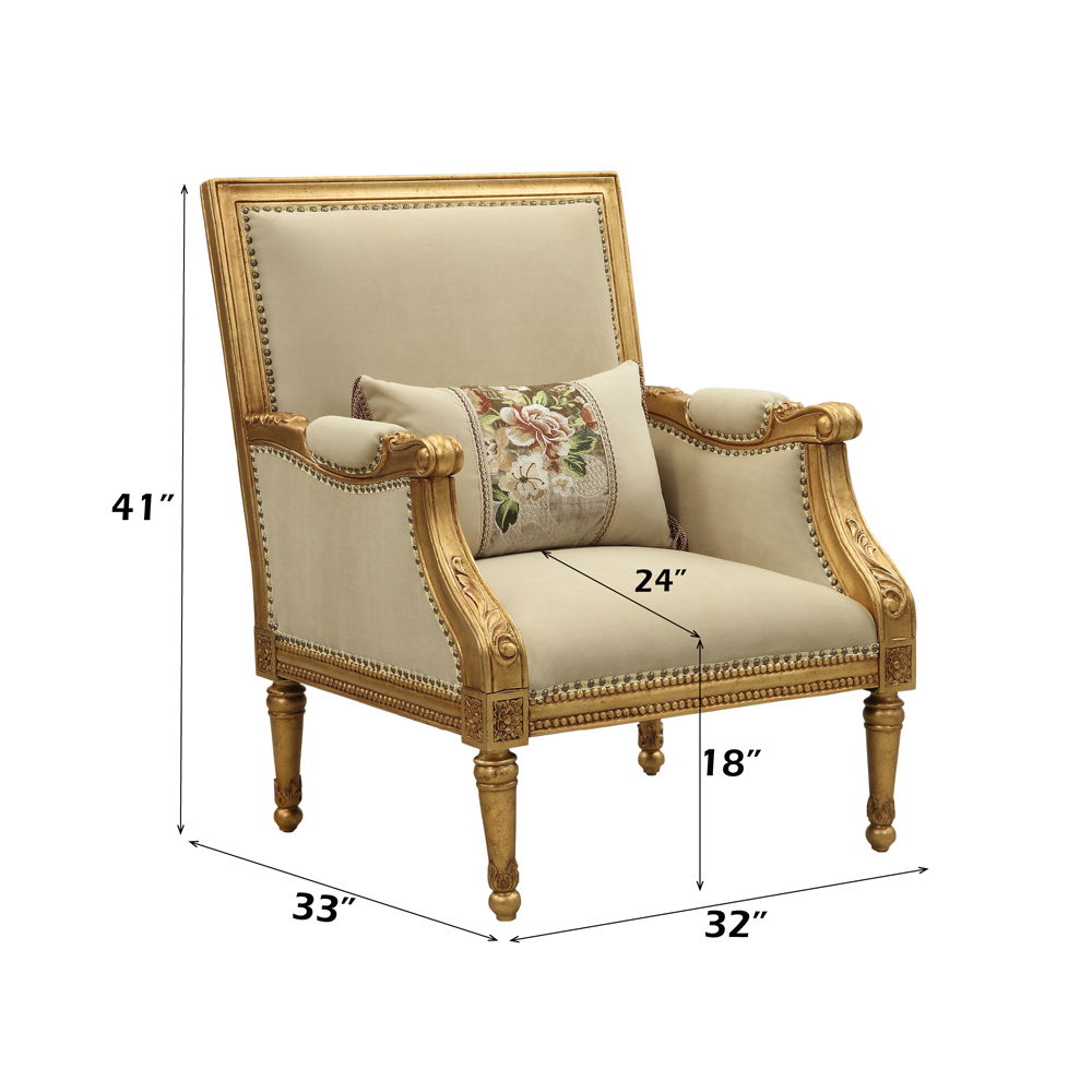 Daesha - Sillón decorativo - Franela color tostado y dorado antiguo