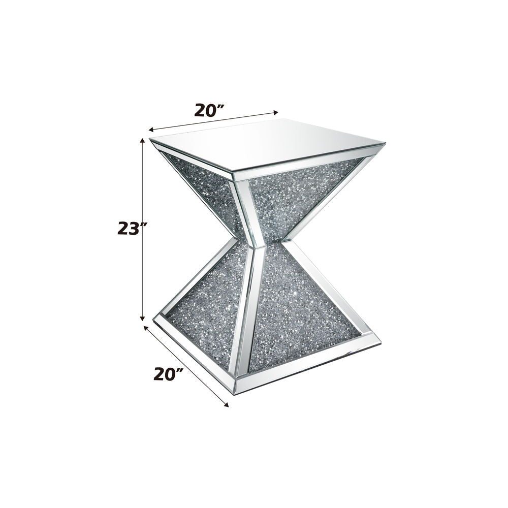 Noralie - Mesa Auxiliar - Espejo y Falsos Diamantes - Cristal