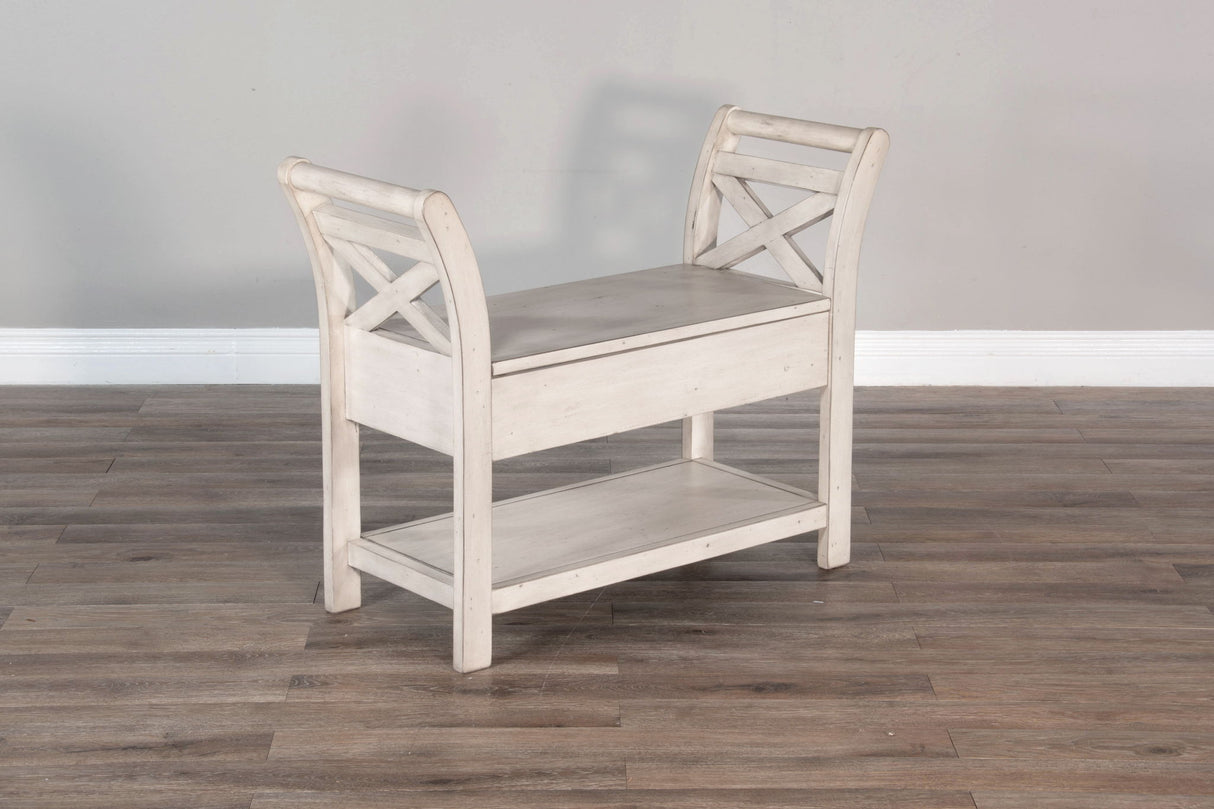Bayside - Accent Bench With Storage, Wood Seat - Marble White