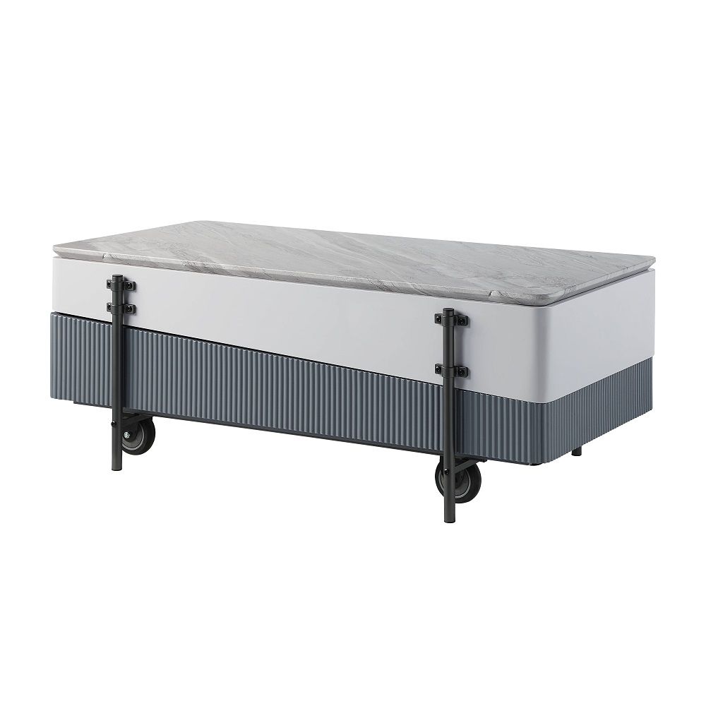 Wilkins - Mesa de centro con tapa elevable - Gris y blanco alto