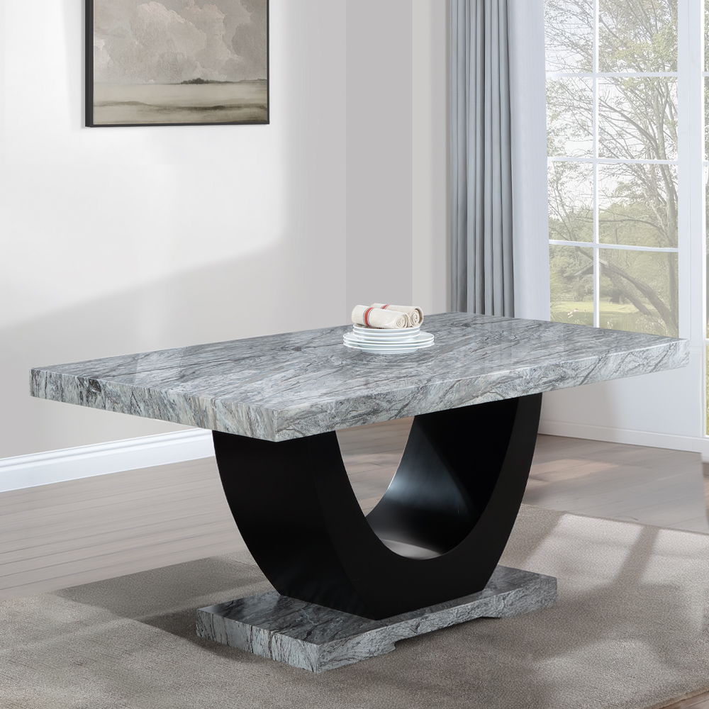 Caralin - Mesa de comedor - Piedra artificial y acabado negro
