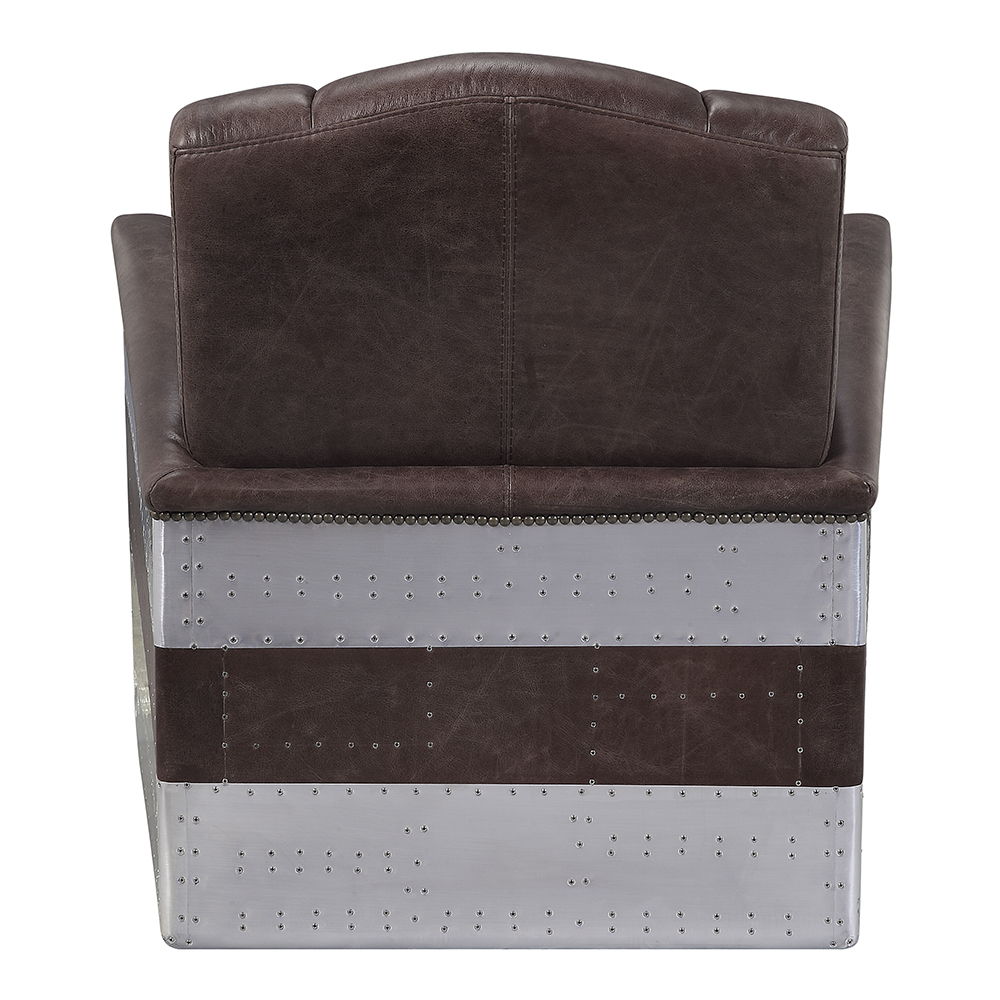 Brancaster - Sillón - Piel de plena flor marrón retro y aluminio - 89 cm