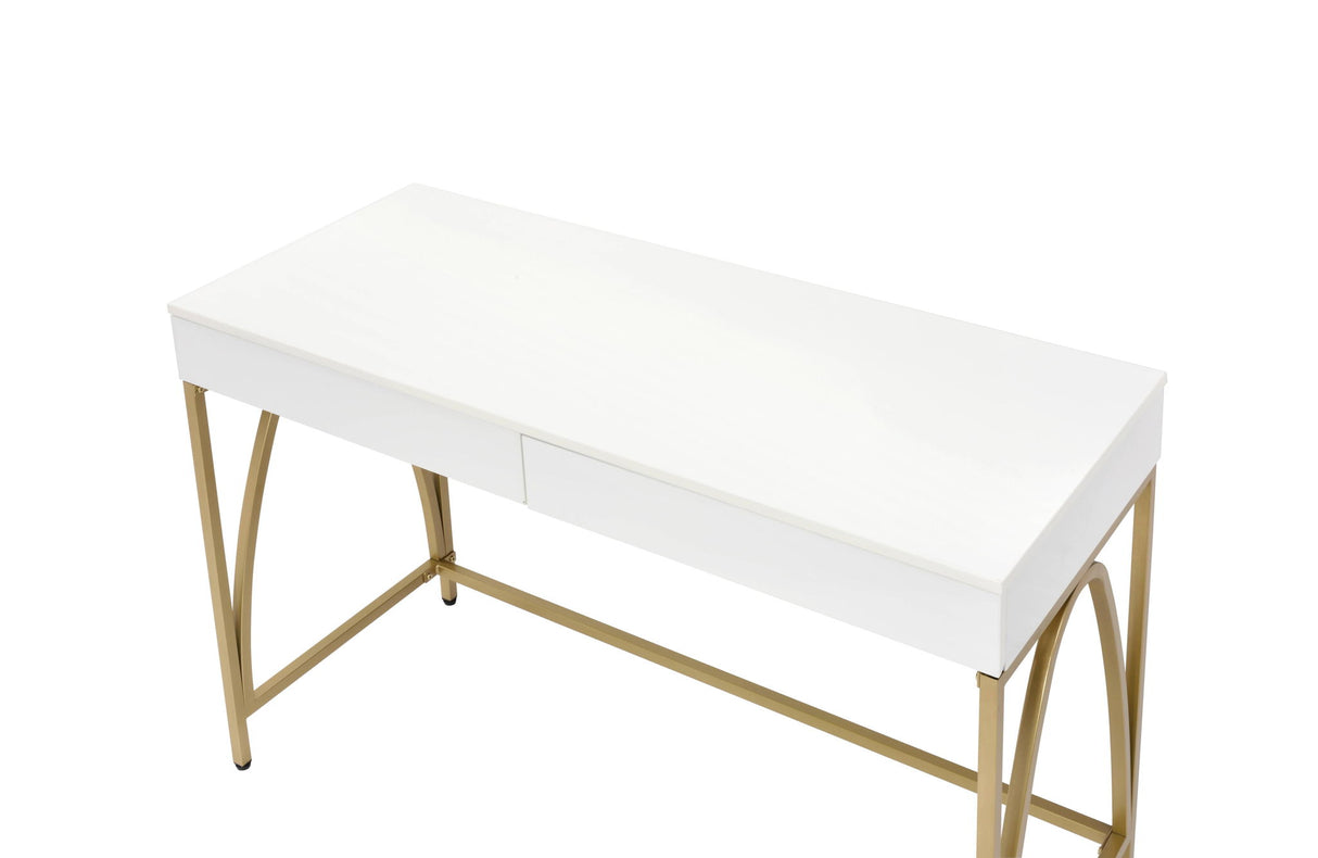 Lightmane - Vanity Desk - White High Gloss & Gold Finish