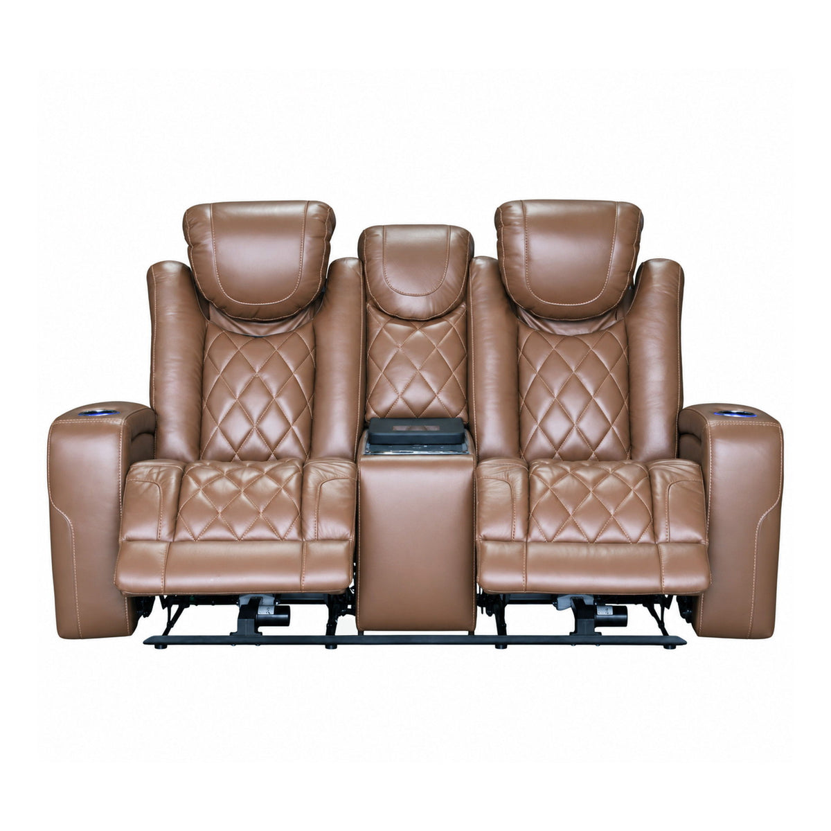 Dorian - Reclining Leather Loveseat With Power Headrest, Footrest And Cooler - Brown