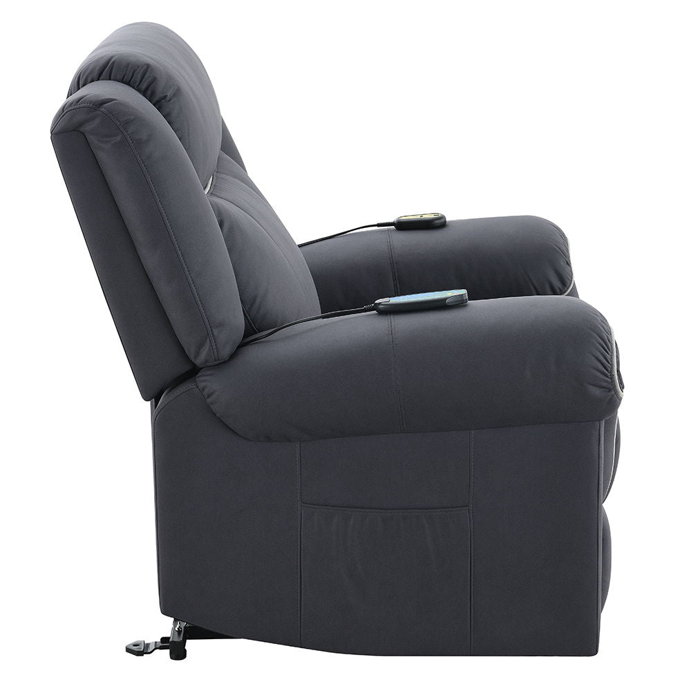 Domana - Reclinable eléctrico con elevador, calefacción y masaje - Tela azul oscuro