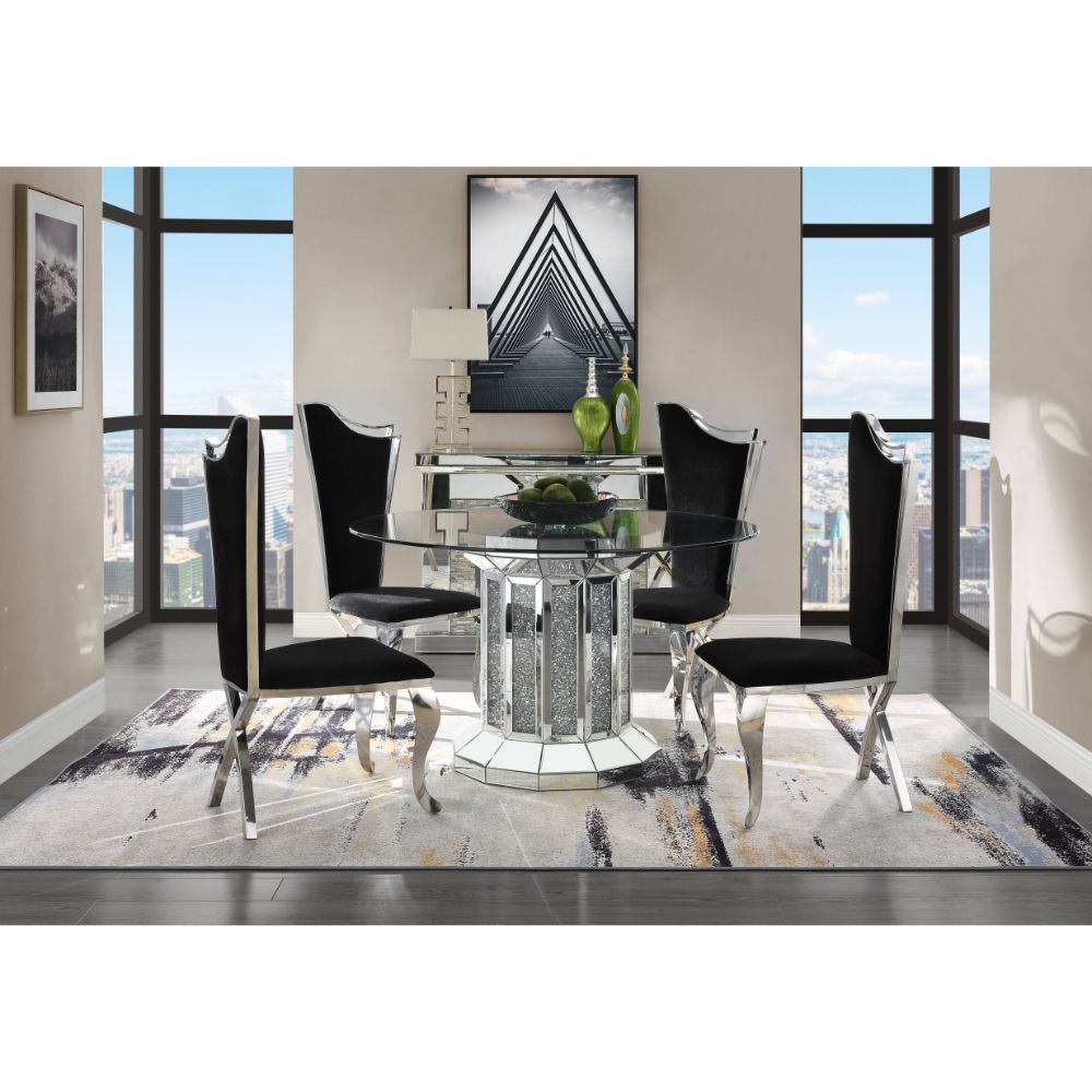 Noralie - Mesa de Comedor - Espejo y Diamantes de Imitación - Madera - 30"