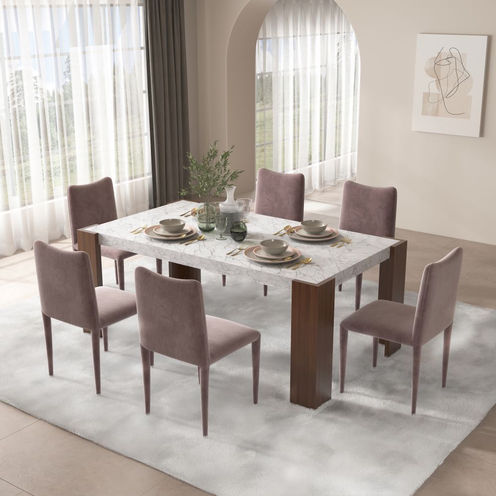Hettie - Mesa de Comedor con Tablero de Piedra de Ingeniería - Marrón