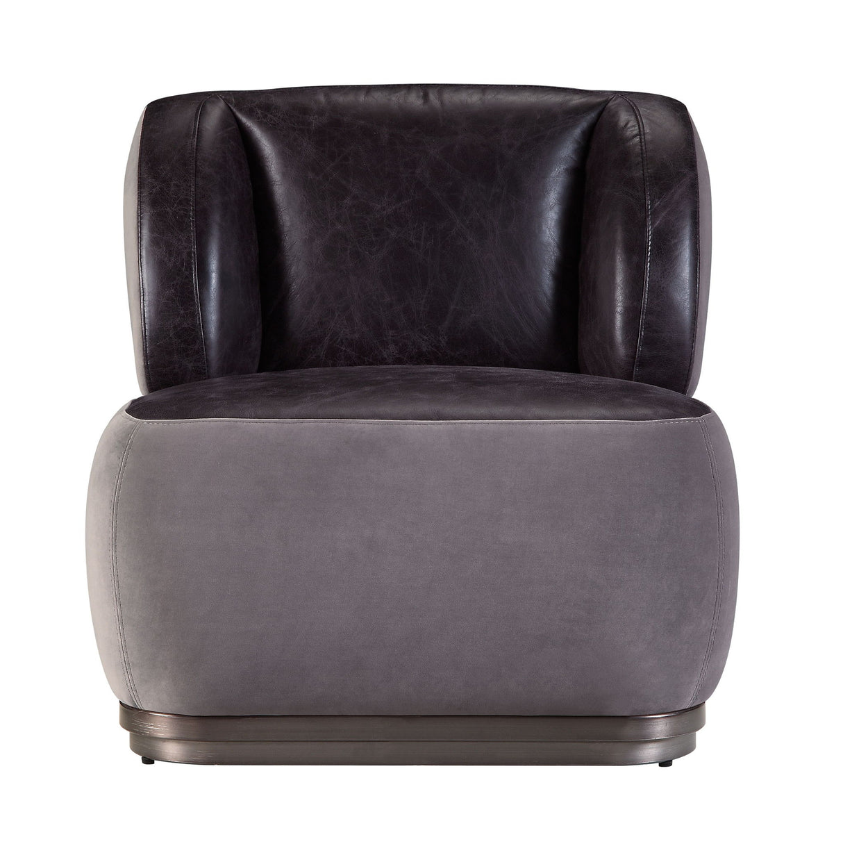 Decapree - Sillón decorativo - Piel genuina color pizarra antigua y terciopelo gris