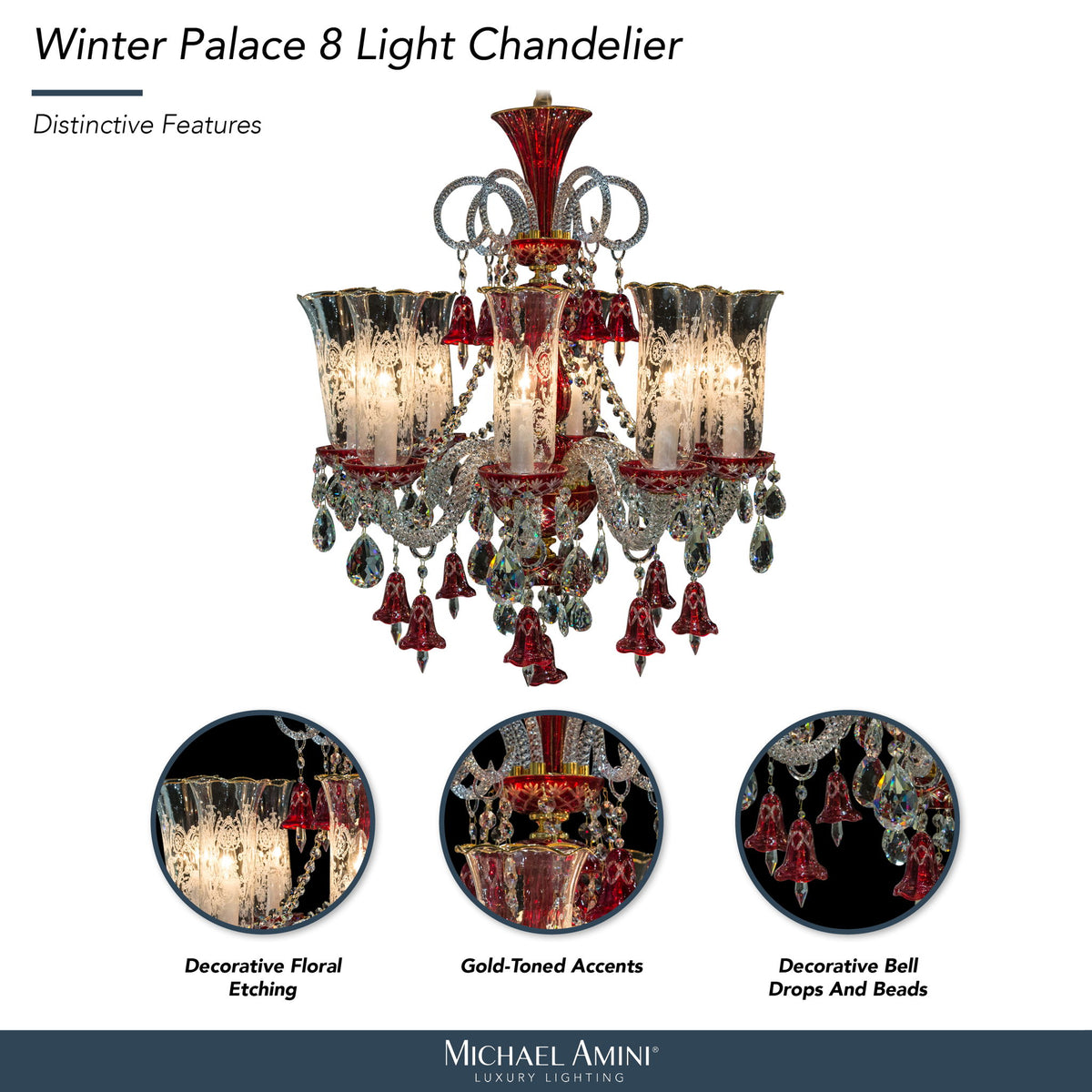 Michael Amini Lighting - Winter Palace 8-Light Traditional Crystal Chandelier - Ruby Red / Silver