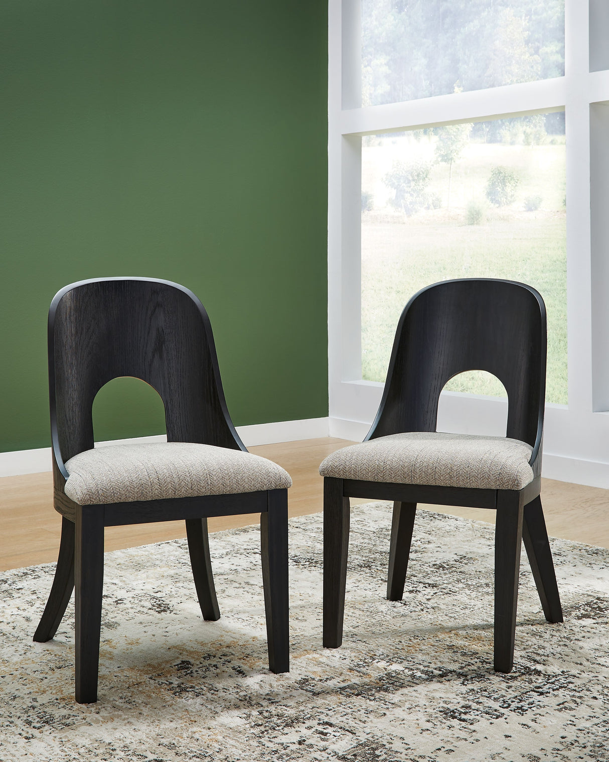 Rowanbeck - Silla de comedor tapizada (juego de 2) - Gris / Negro