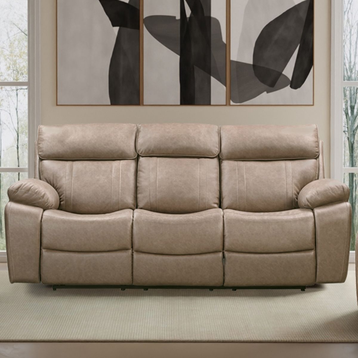 Sofá reclinable manual Theon con mesa abatible - Stokes Toffee