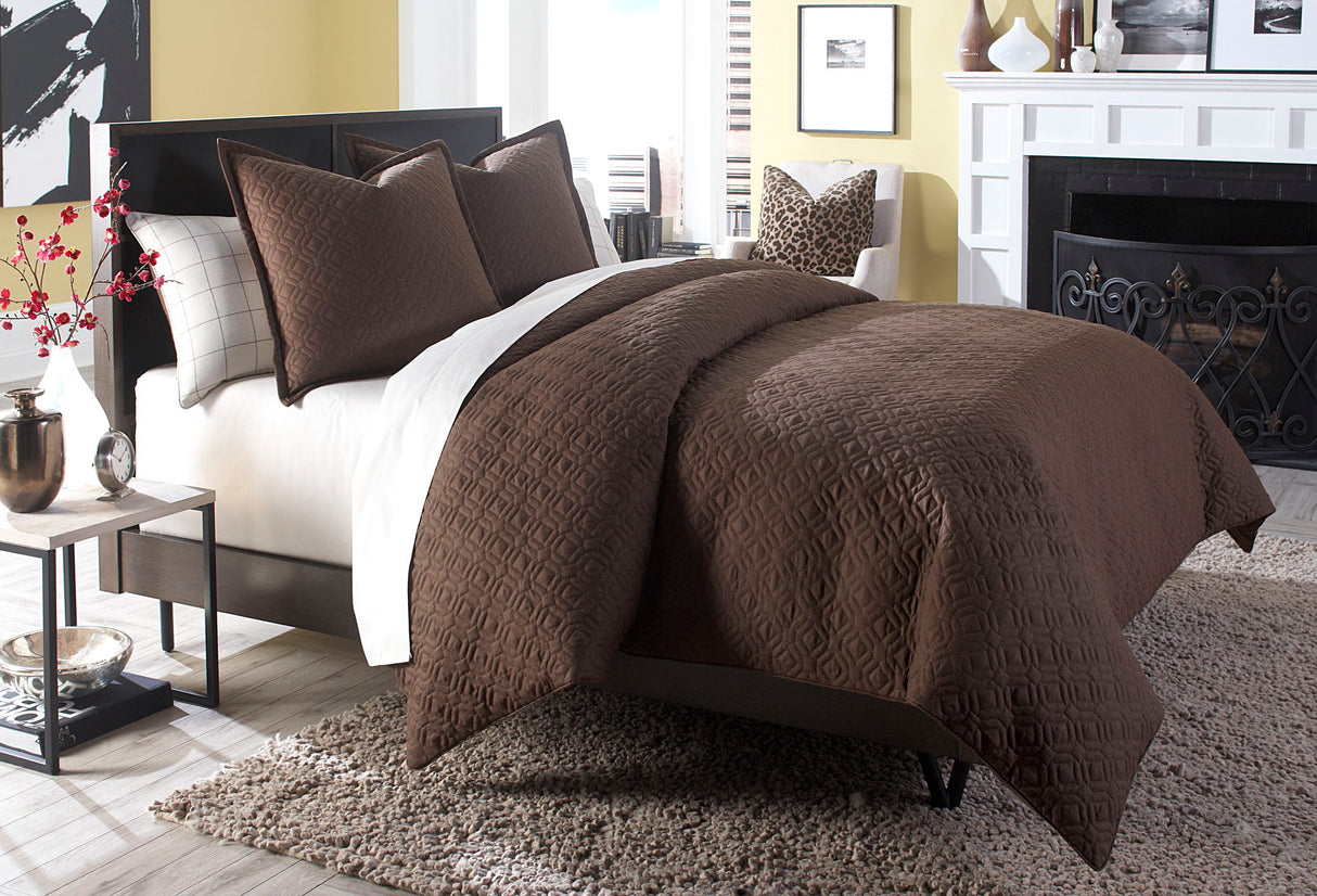 Leigh - 3 Piece King Coverlet / Duvet / Quilt Set - Cocoa