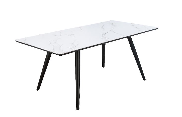 Caspian - Mesa de Comedor - Mármol Sintético Impreso Blanco y Acabado Negro