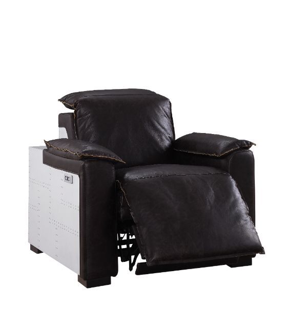 Nernoss - Sillón reclinable - Cuero marrón oscuro y aluminio