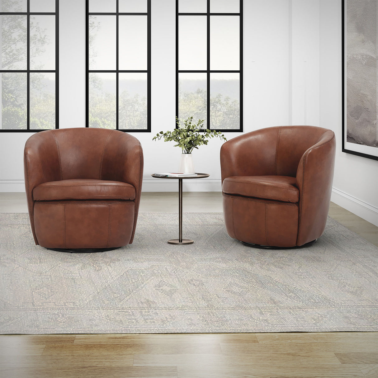 Barolo - 100% Italian Leather Swivel Club Chair (Set of 2)