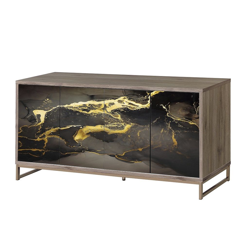 Payo - Mueble Consola - Roble Estampado Mármol Negro Champán