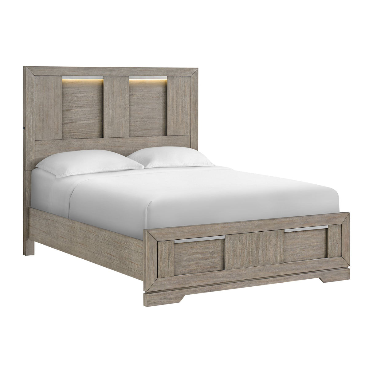 Kelis - Juego de dormitorio de 4 piezas con cama queen de panel y LED - Gris
