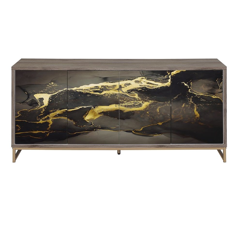 Payo - Mueble Consola - Roble Estampado Mármol Negro Champán