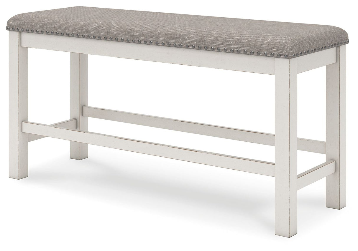 Robbinsdale - Banco tapizado para comedor, altura de mostrador doble - Blanco antiguo
