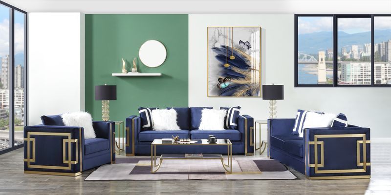 Virrux - Silla - Terciopelo azul y acabado dorado