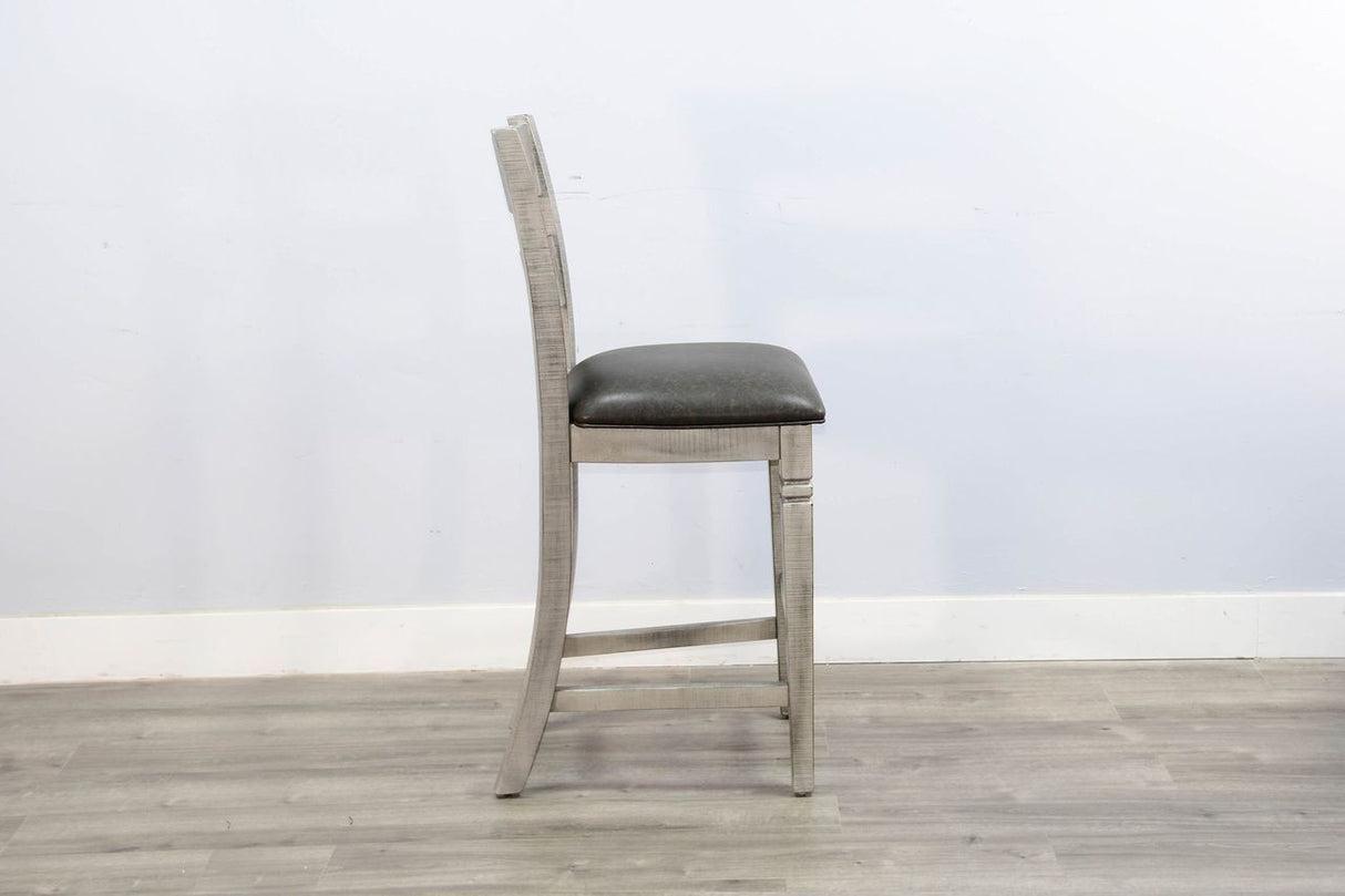Alpine - Taburete alto con respaldo de escalera, asiento acolchado (juego de 2) - Gris
