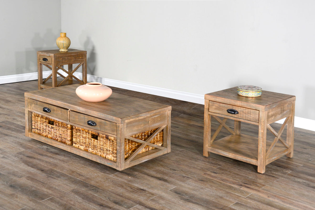 Durango - Cocktail Table (No Basket) With Planked Top - Weathered Brown