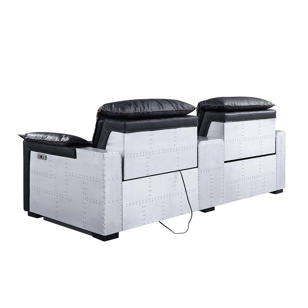 Misezon - Sillón reclinable - Cuero flor negro y aluminio