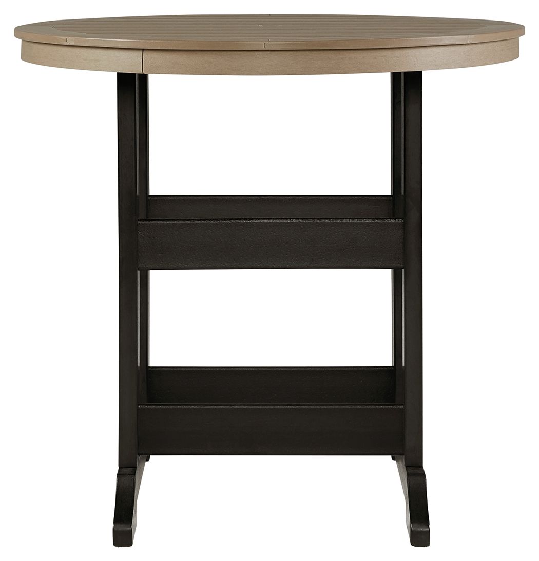 Mesa de bar redonda Fairn Trail con opción de sombrilla - Negro / Madera flotante