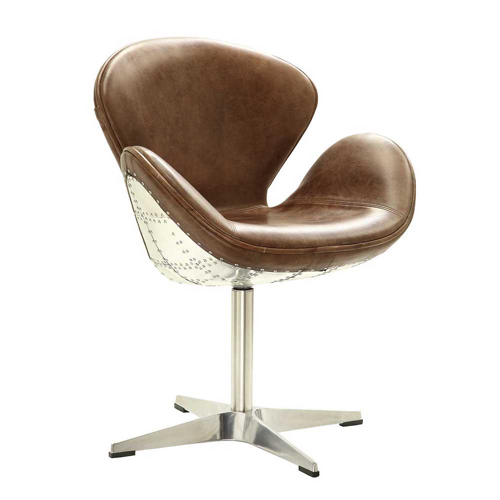 Brancaster - Sillón ocasional - Cuero de plena flor marrón retro y aluminio