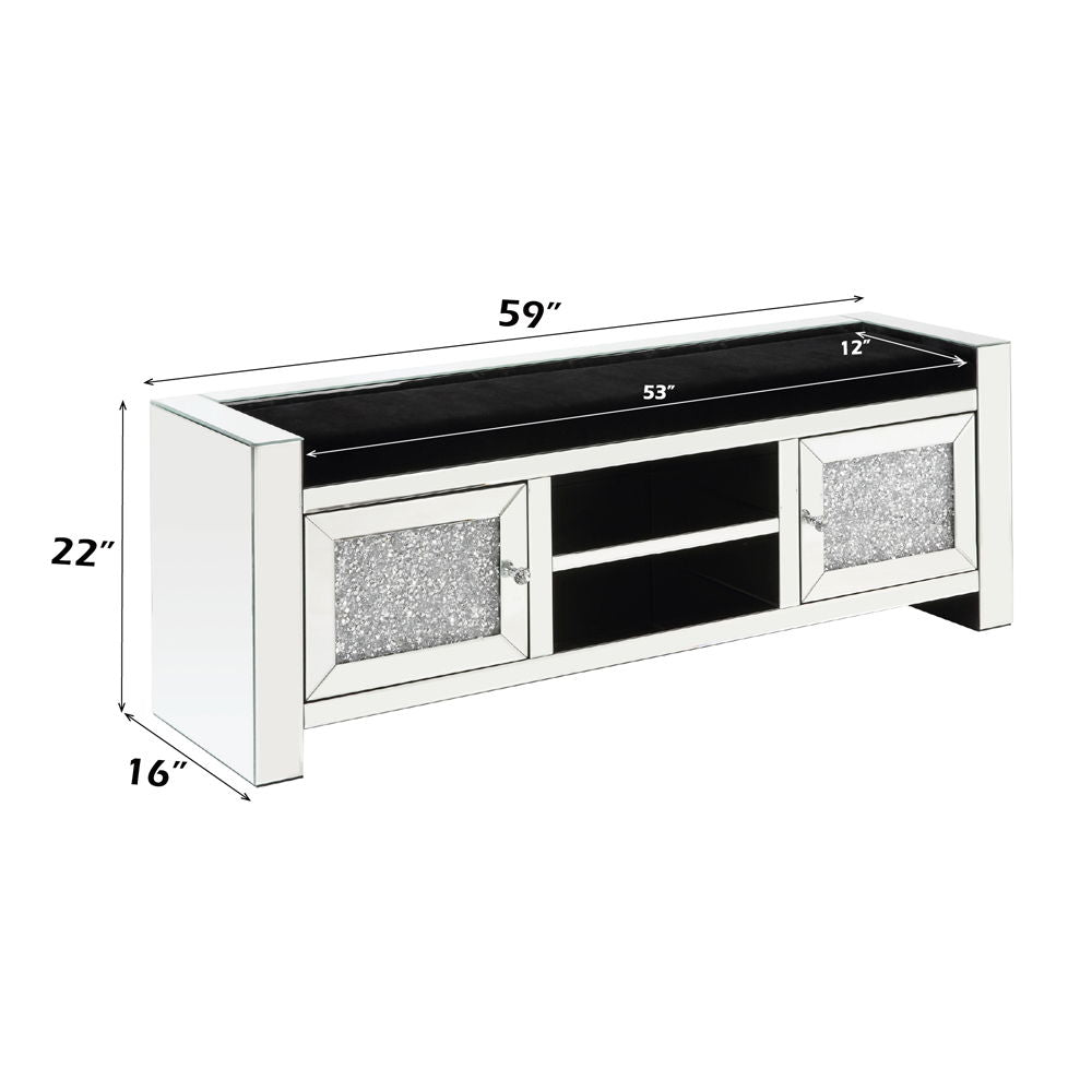 Noralie - Banco - Espejo y Diamantes de Imitación - Madera - 55.88 cm