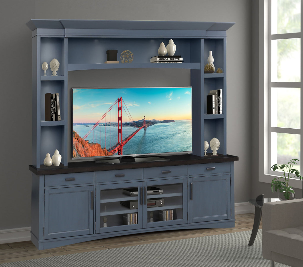Americana Modern - TV Console with Hutch and LED Lights alternate view 9