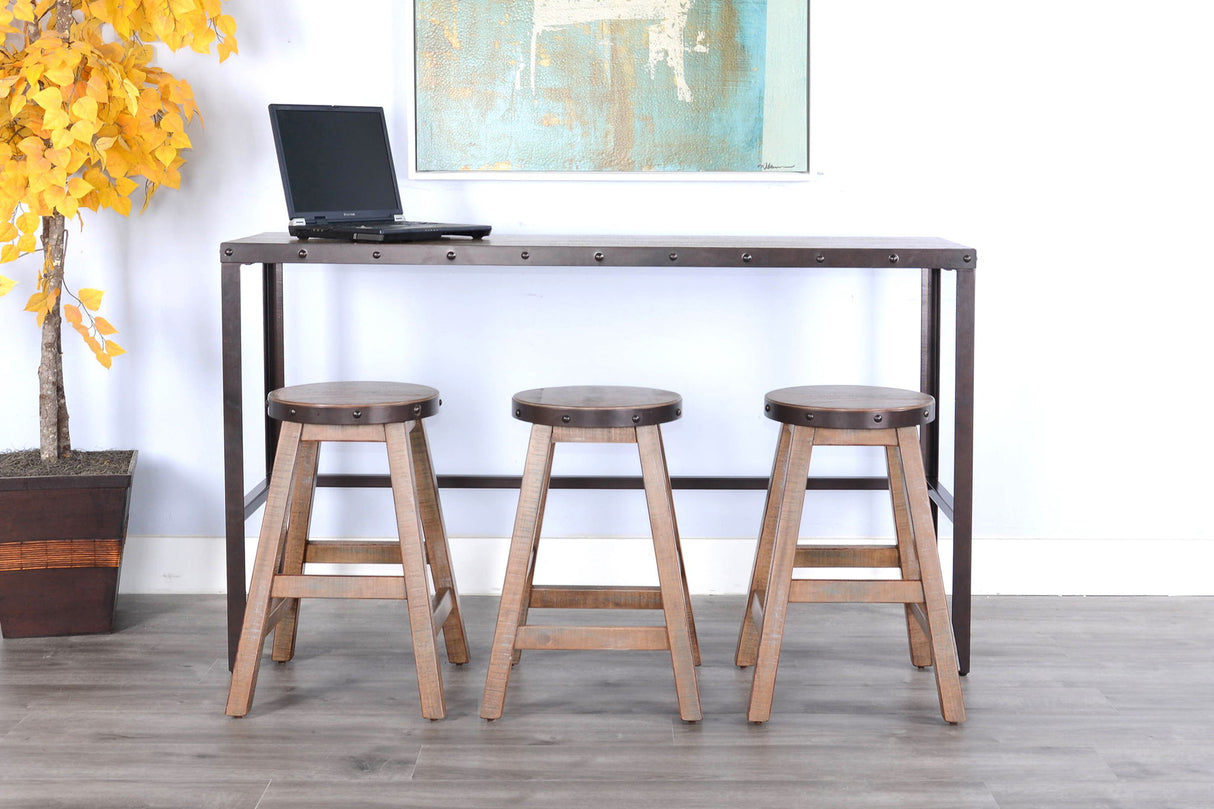 San Diego - Mesa alta de sofá de madera y metal - Marrón antiguo