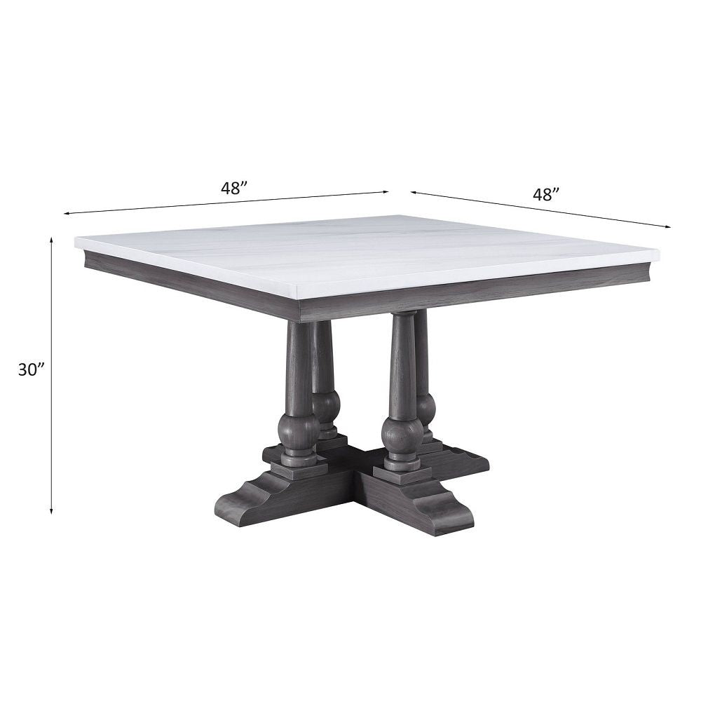 Yabeina - Mesa de Comedor - Cubierta de Mármol y Acabado Roble Gris - 30"