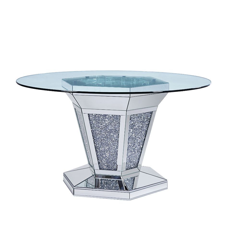 Noralie - Mesa de comedor - Espejo, Falso Diamante y Vidrio Transparente