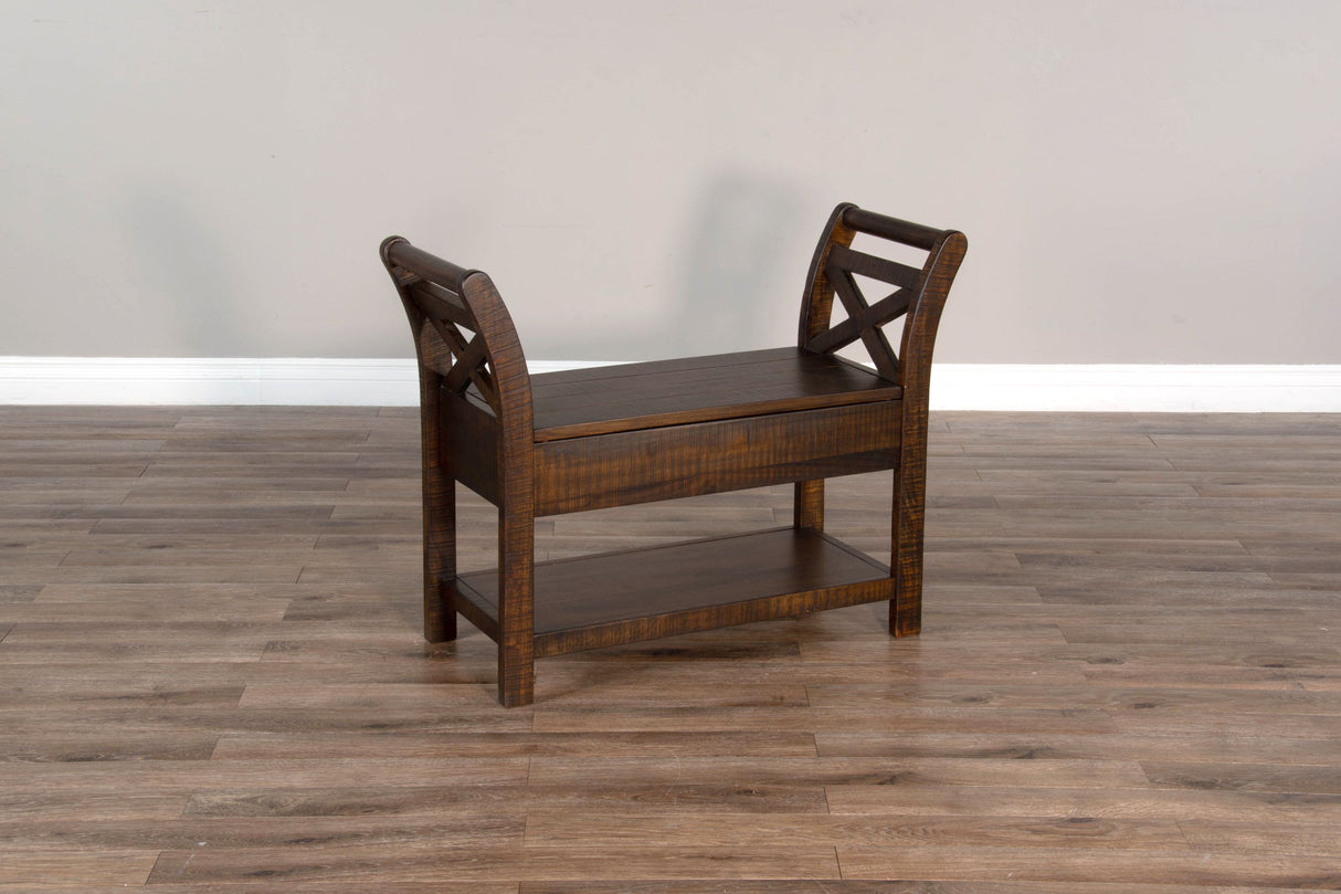 Homestead - Accent Bench With Storage, Wood Seat - Tobacco Leaf
